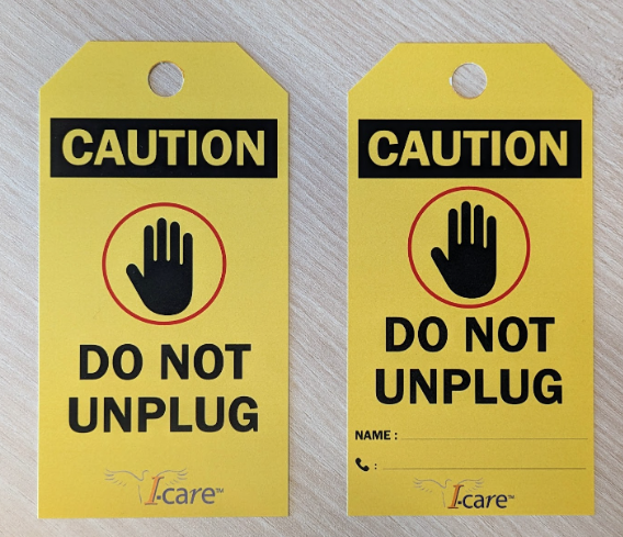 [529407] label ; vibration ; do not unplug ; yellow ; 140x70 mm ; I-care branded